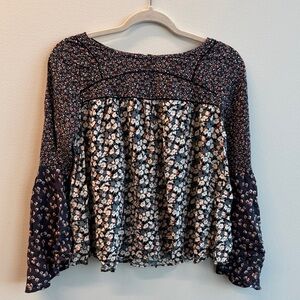 Umgee Mixed Floral Print Women's Long Sleeve Blouse